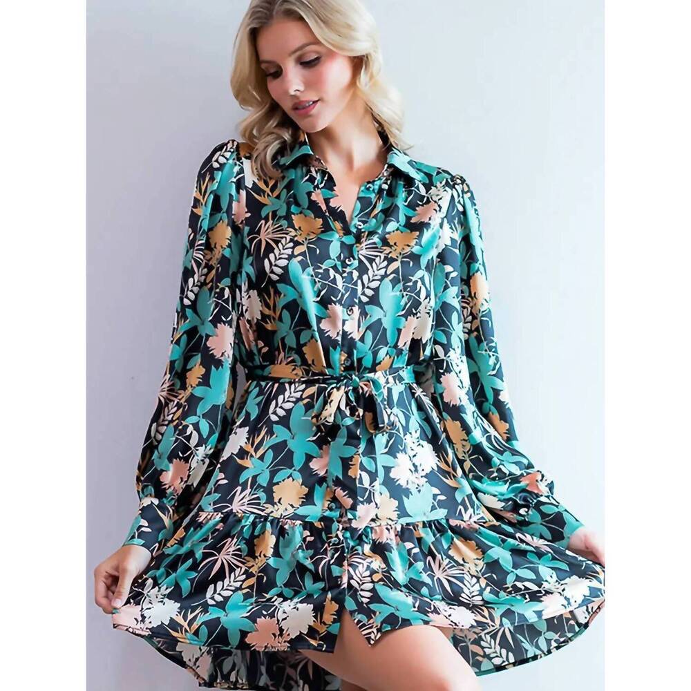 NEW TAELYNN desert garden belted dress in multicolor